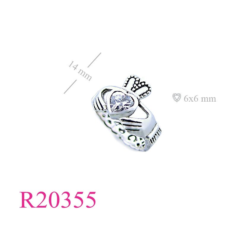 Stone Ring, Claddagh with 6x6mm heart stone.