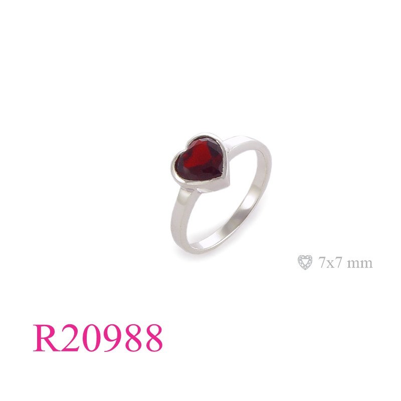 Stone Ring, 7mm heart Ruby Glass stone