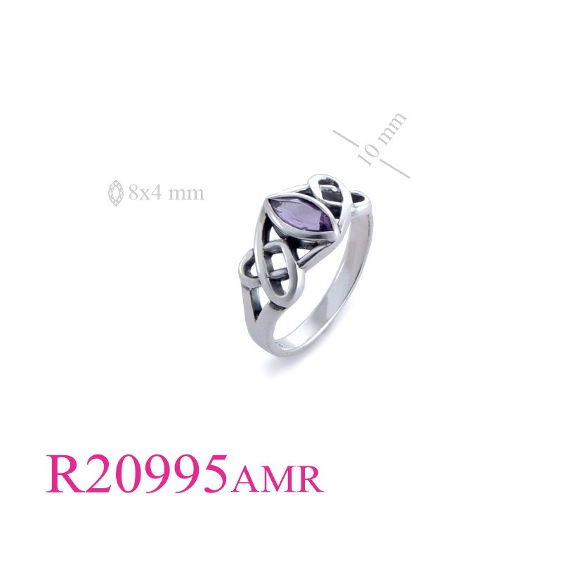 <p>Ring, celtic with 8x4mm marquise Real Amethyst stone.</p>