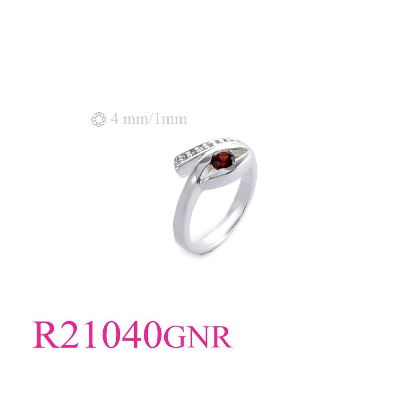 Stone Ring, snake shape  with 4mm round Real Garnet stone and CCZs.