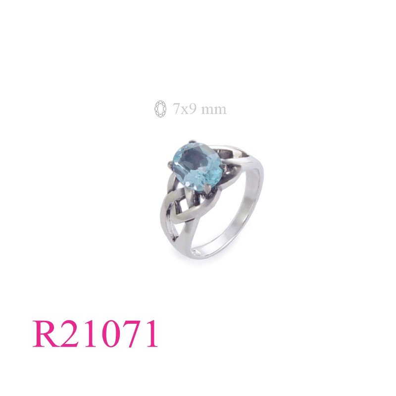 Stone Ring, celtic with 7x9mm oval Real Blue Topaz stone.