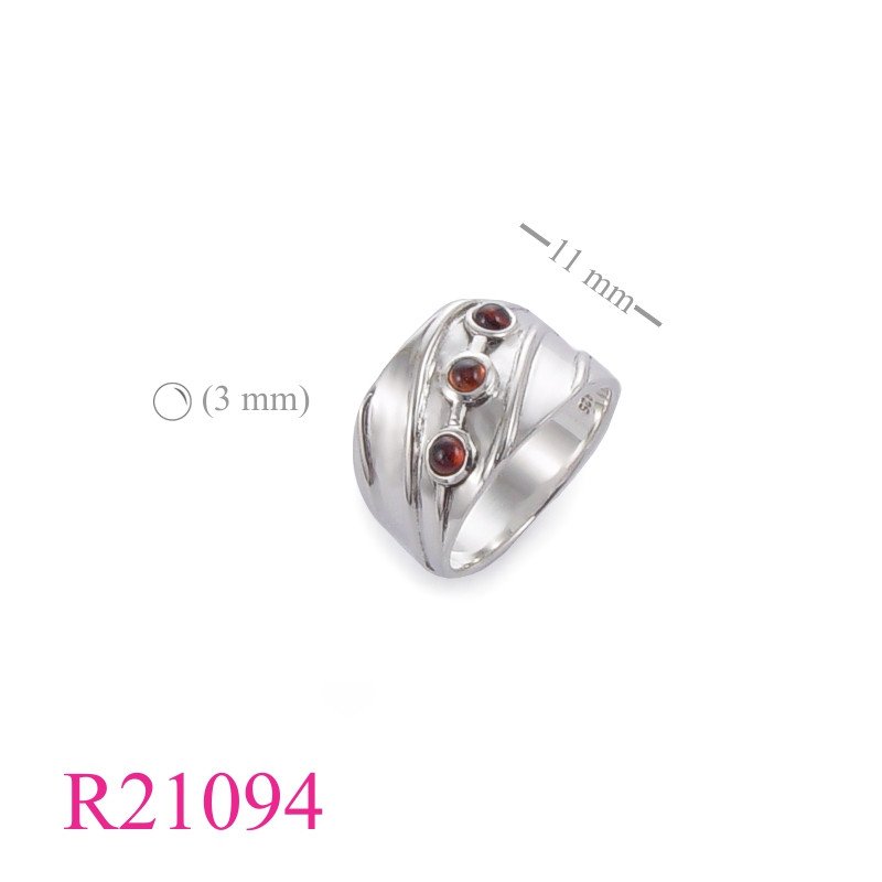 <p>Band Ring, wire with 3 cabochon Garnets.</p>