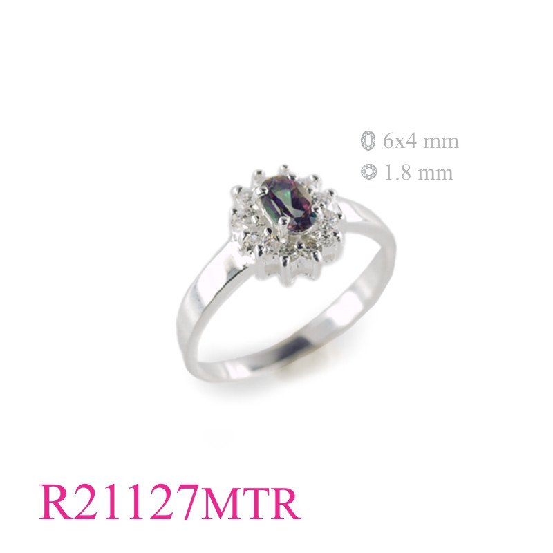 <p>Ring, oval Mystic Topaz and small round CCZs around.</p>