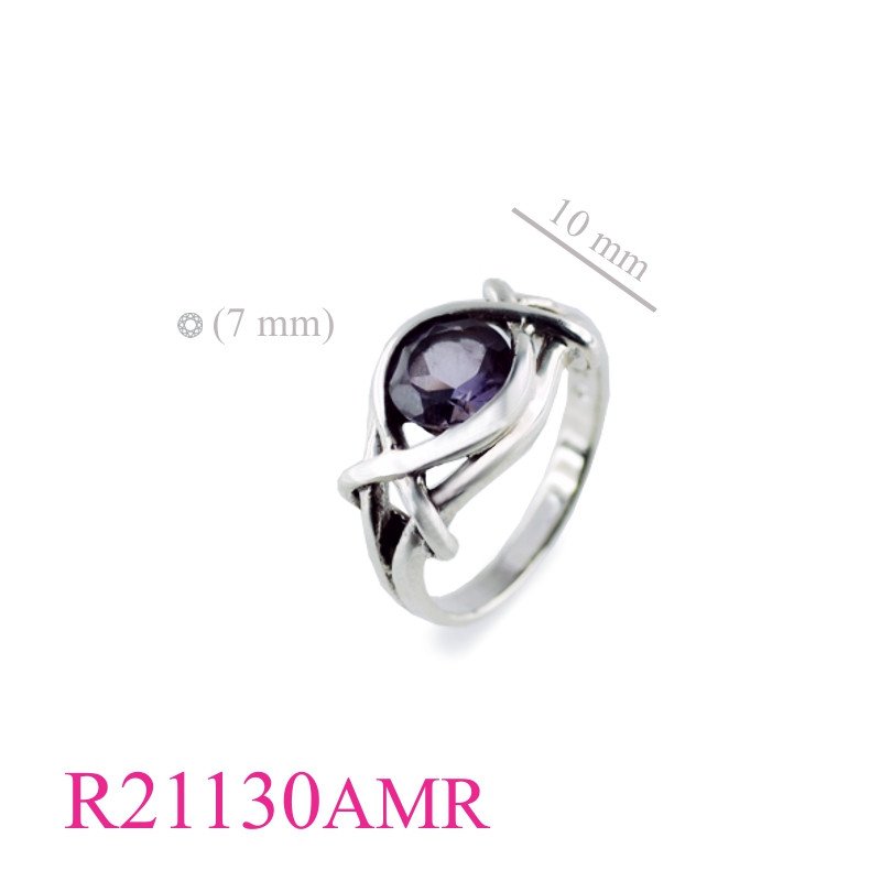 <p>Ring, cross wire design 7mm round Real Amethyst stone.</p>