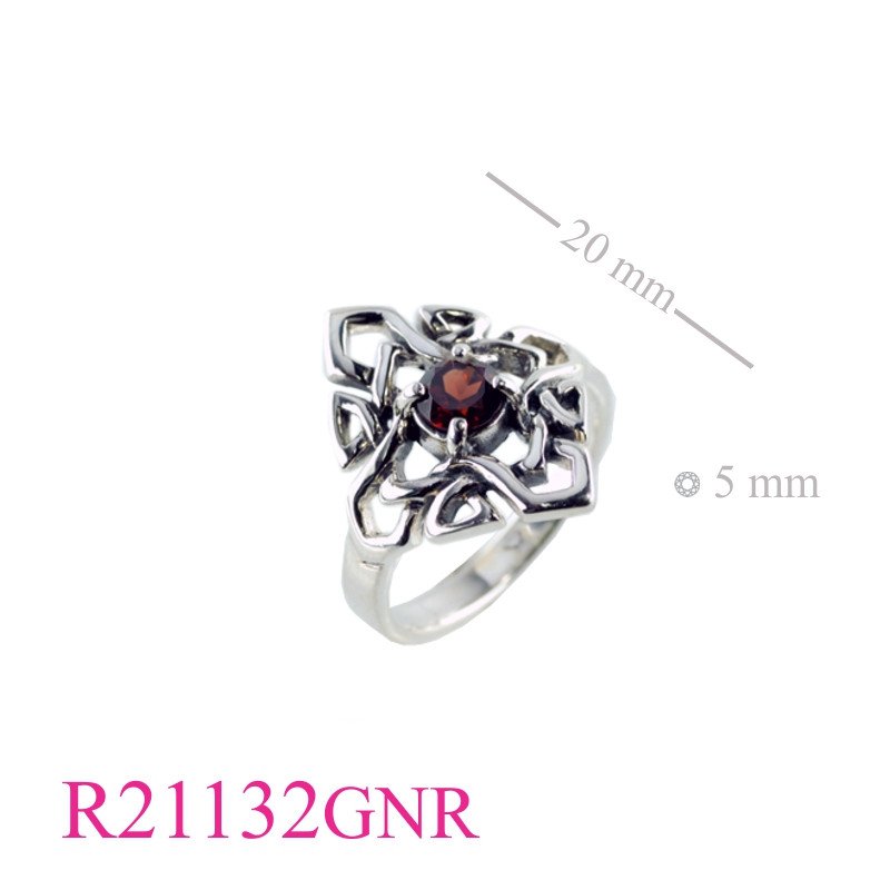 <p>Ring, Celtic design 5mm round Real Garnet stone.</p>