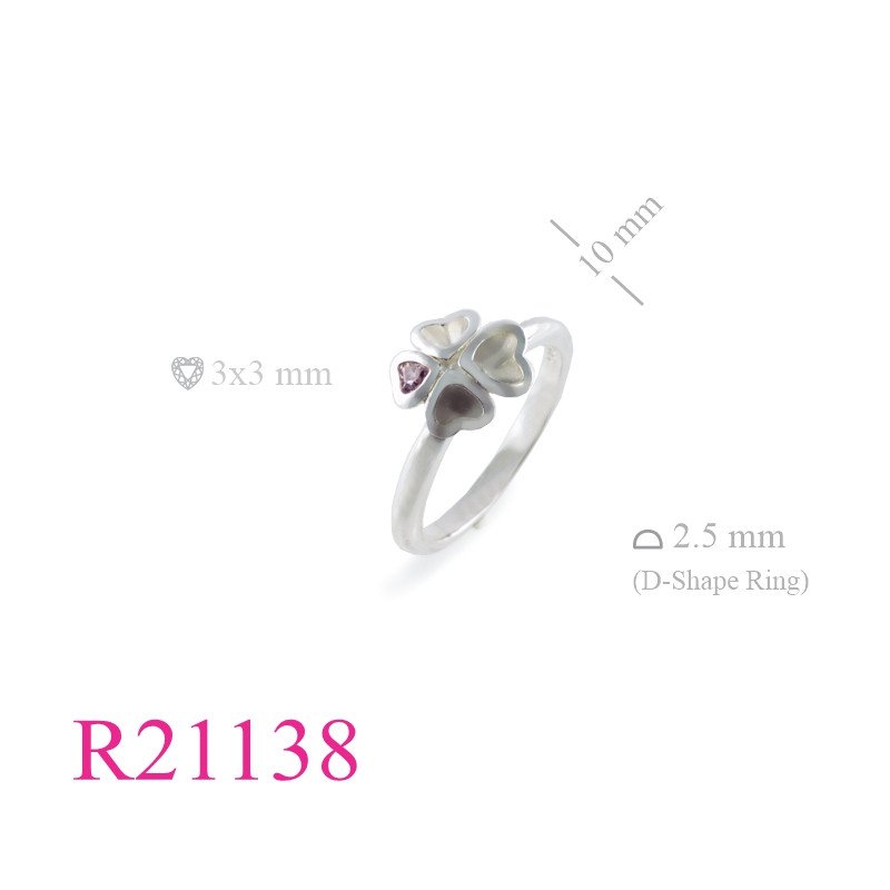 <p>Heart Ring, CZ Ring, Clover Ring, lucky clover with Pink CZ heart stone.</p>