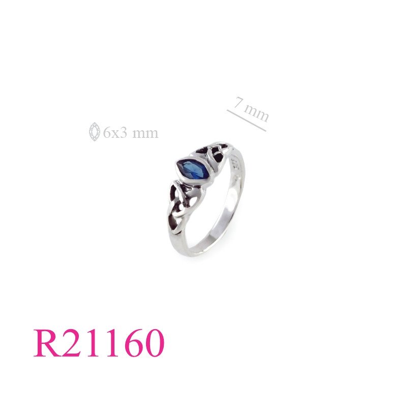 <p>Ring, Trinity design with marquise Sapphire Glass stone.</p>