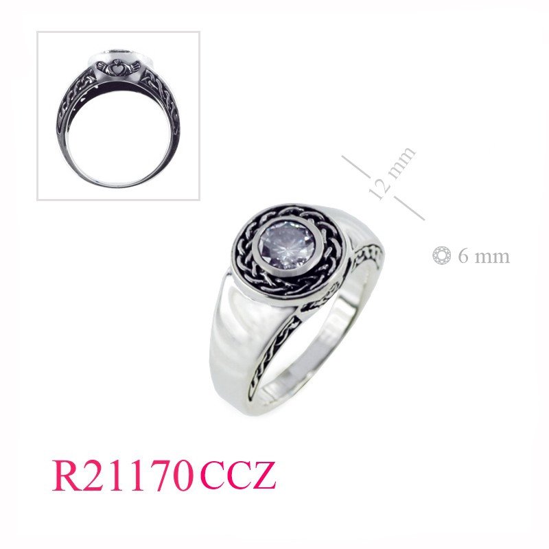 Ring, Celtic and Claddagh design with round Real stone.