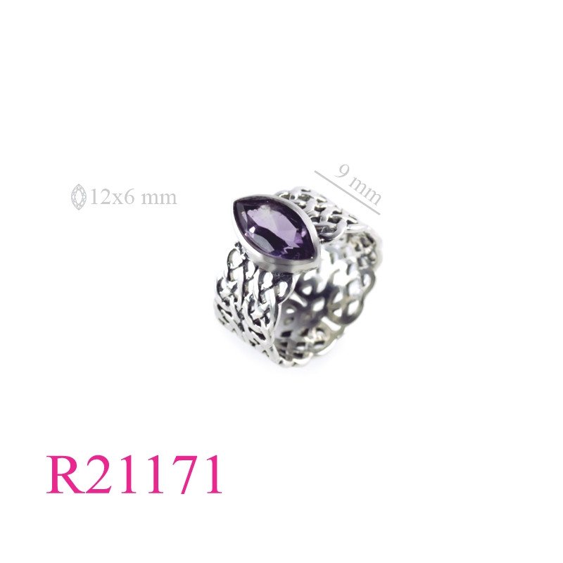 <p>Band Ring, Celtic with marquise Real Amethyst stone.</p>