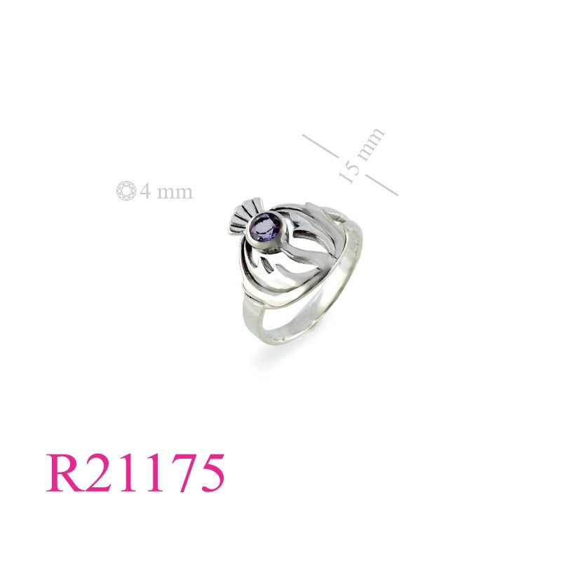 <p>Ring, Thistle with Real Amethyst stone.</p>