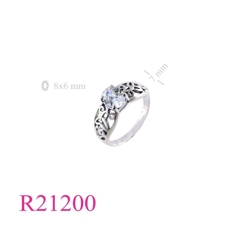 <p>Ring, opened trinity design with  8x6mm oval CCZ stone.</p>