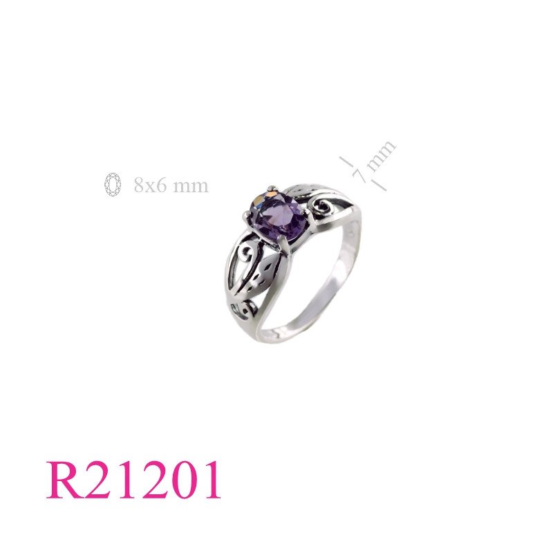 <p>Ring, opened ivy design with  8x6mm oval Real Amethyst stone.</p>