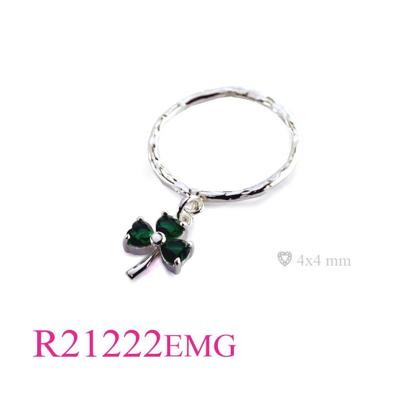 Ring, hammered wire and hanging Shamrock with Emerald Glass heart stones.