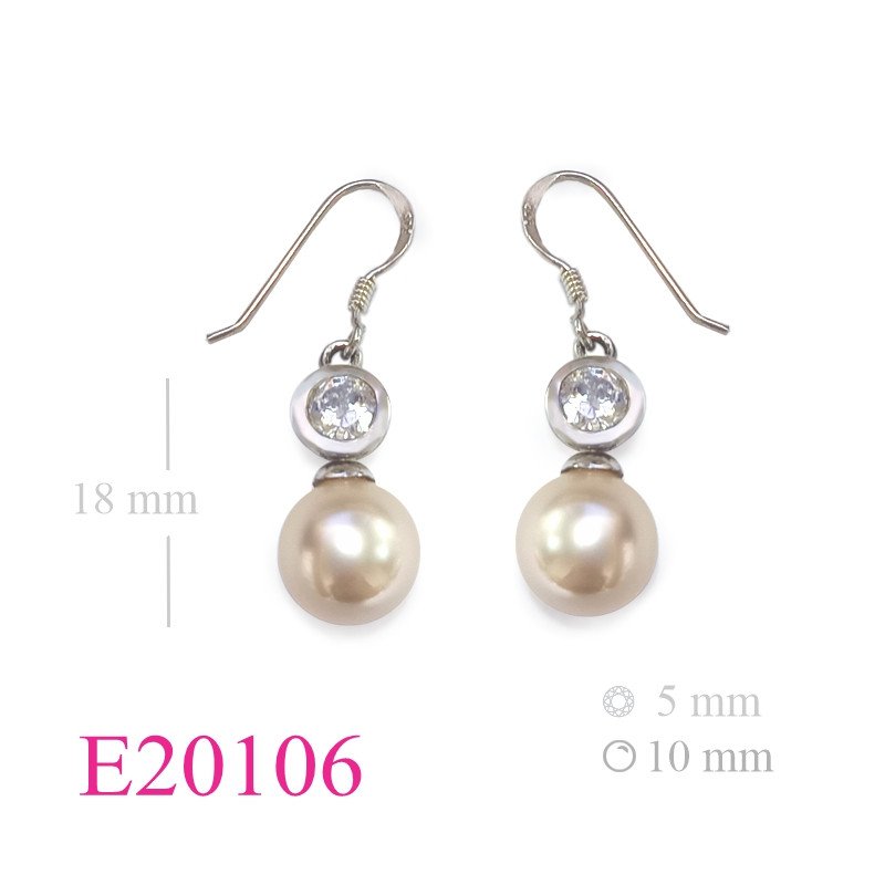 Stone Earrings, 10mm perl with 5mm round stone.