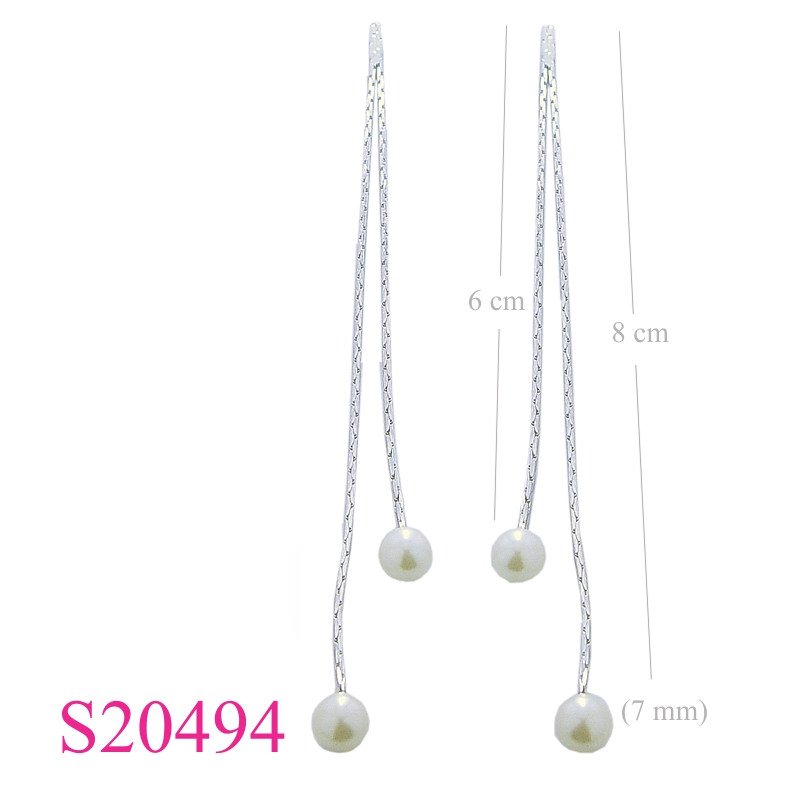 Stone Earrings, a line chain with perls.