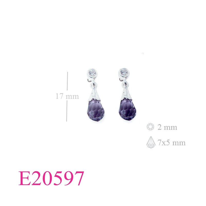 Stone Earrings, 7x5mm crystal drop with silver cap.