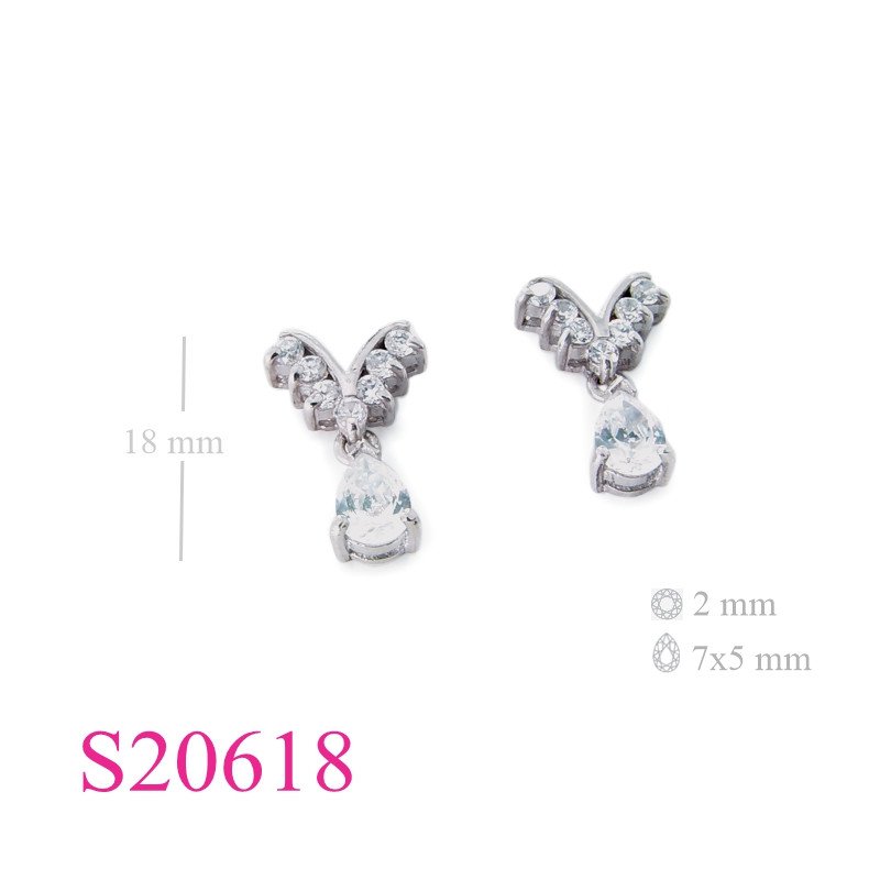 Stone Earrings, "V" and 7x5mm pear stone.