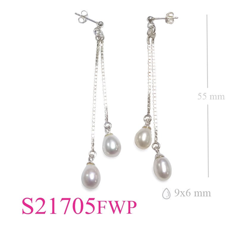 <p>Earrings, double dangle chains with fresh water pearls.</p>
