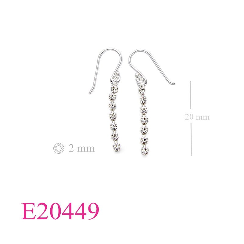 Stone Earrings, 7 pieces 2mm crystal line.