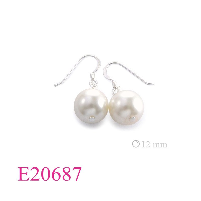 Stone Earrings, 12mm imitated Perl.