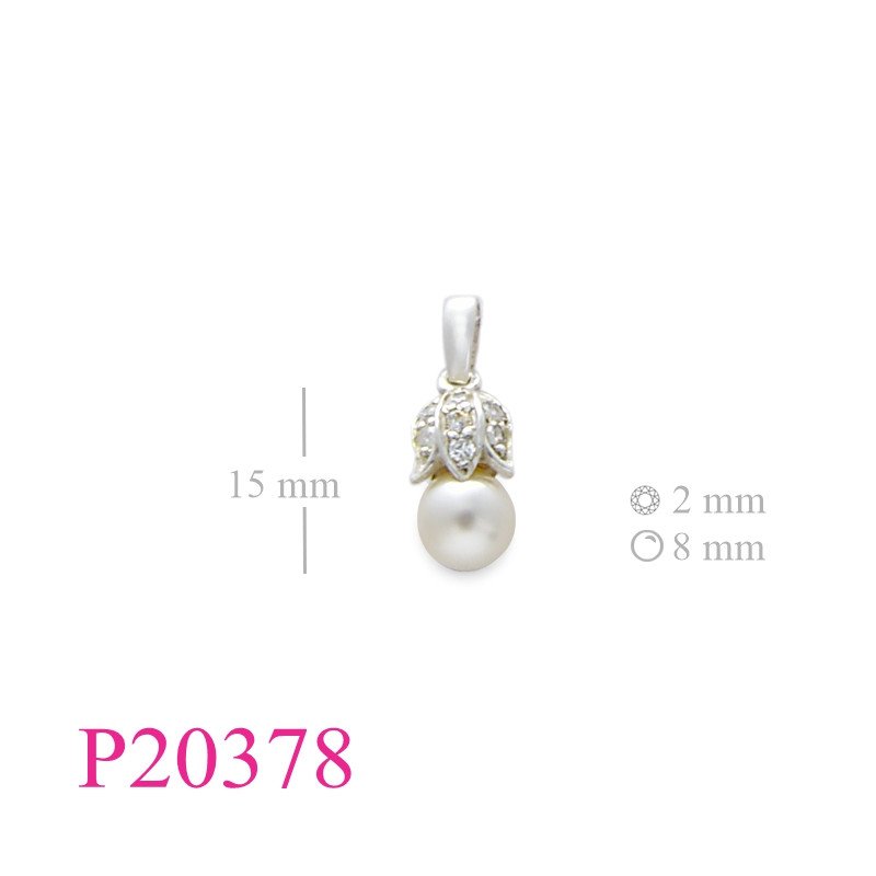 Stone Pendant, 8mm perl with 2mm CCZ.