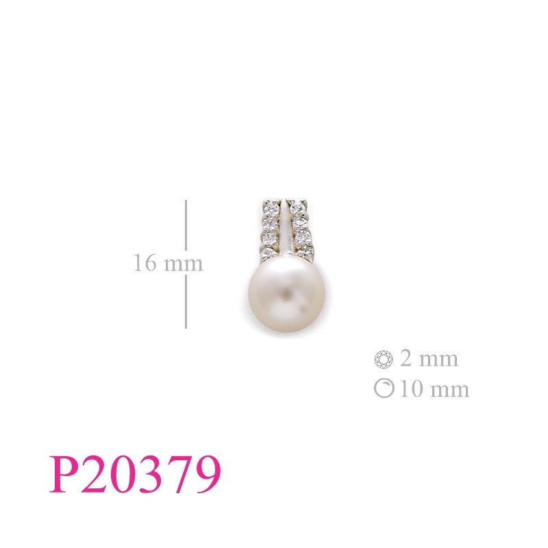 Stone Pendant, 10mm perl with 2mm stones