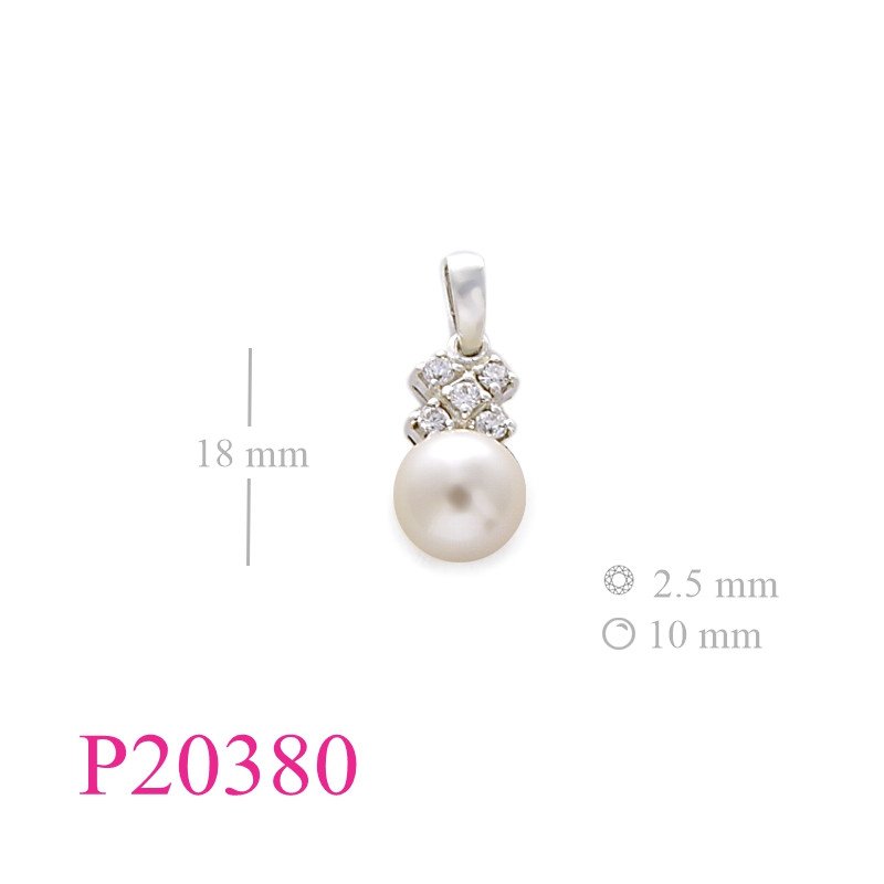 Stone Pendant, "X" 10mm perl with 2.5mm stones