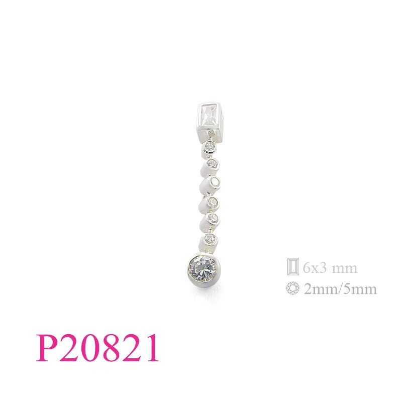 Stone Pendant, 6x3mm rectangle,2,4.5mm round stones.