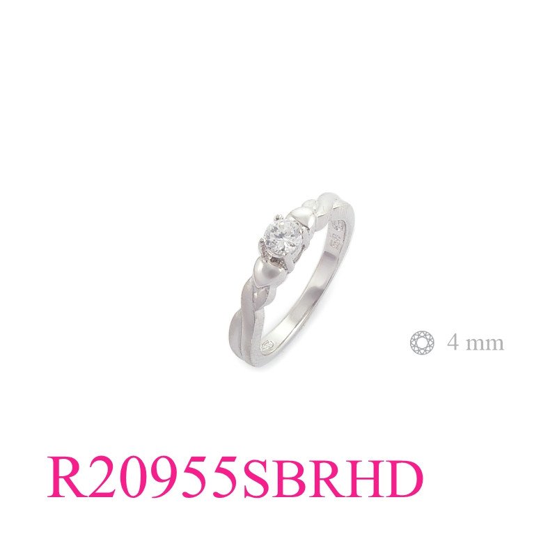 Stone Ring, 4mm round stone with sandblast and Rhodium plated.
