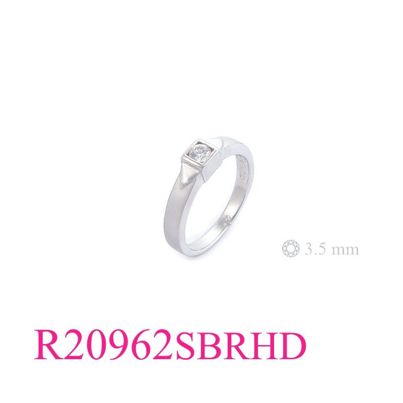 Stone Ring, 3.5mm round stone with sandblast and Rhodium plated.