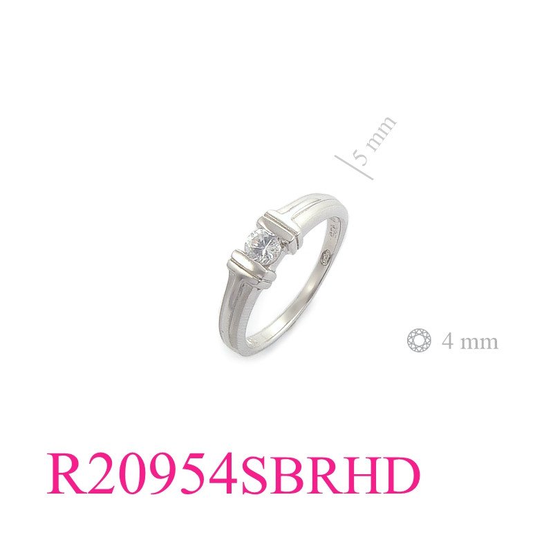 Stone Ring, 4mm round stone with sandblast and Rhodium plated