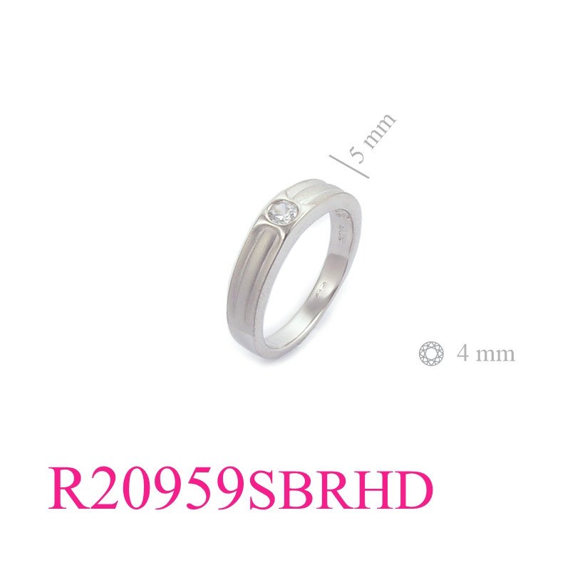 Stone Ring, 3.5mm round stone with sandblast and Rhodium plated.