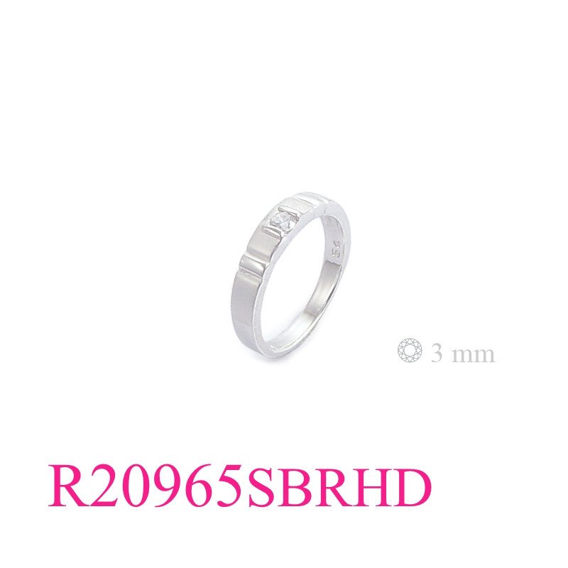 Stone Ring, 3mm round stone with sandblast and Rhodium plated.