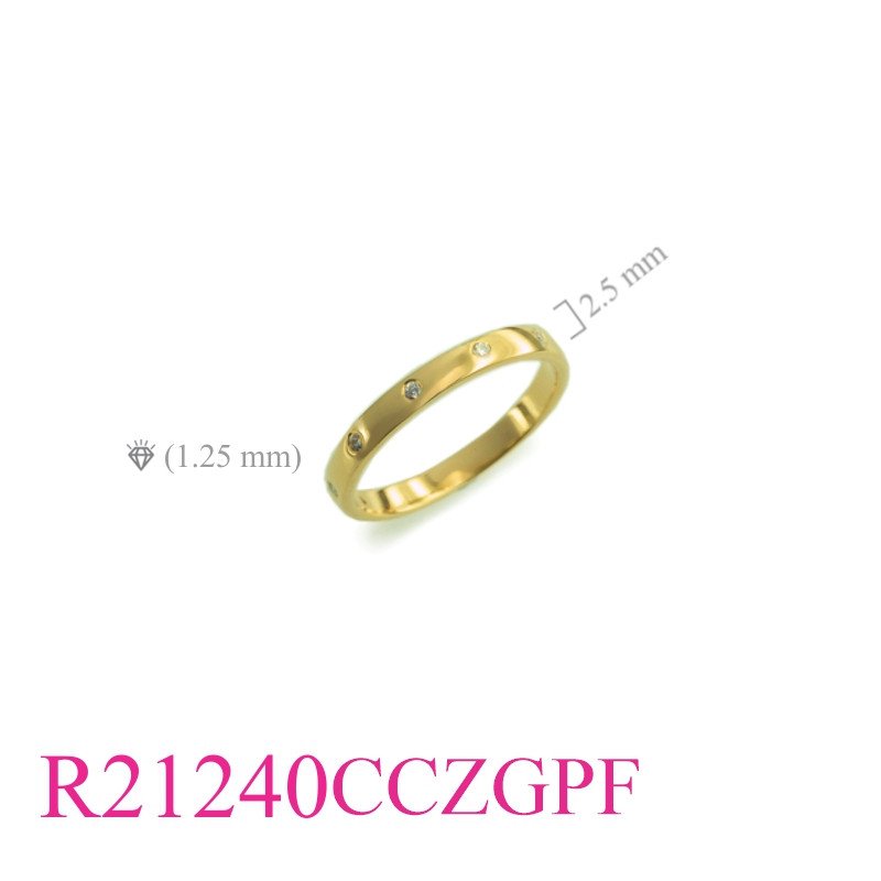 Ring, 2.5mm band and small CCZs around with Flash Gold plated.