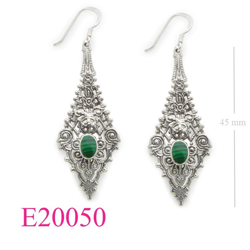 Stone Earrings, cut out design with oval stone.