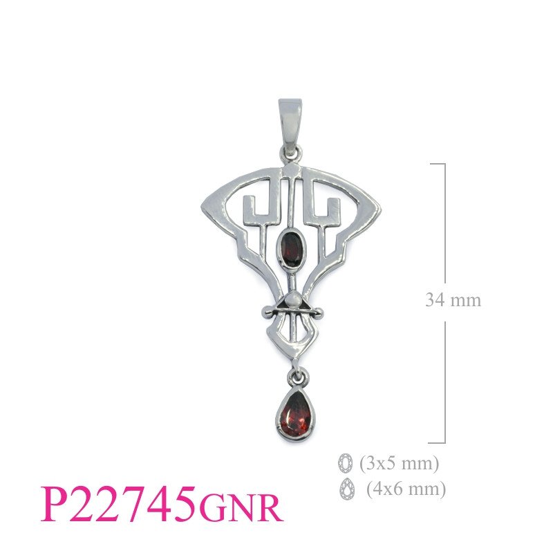 Stone Pendant, sign with Real Garnet oval and drop stones.