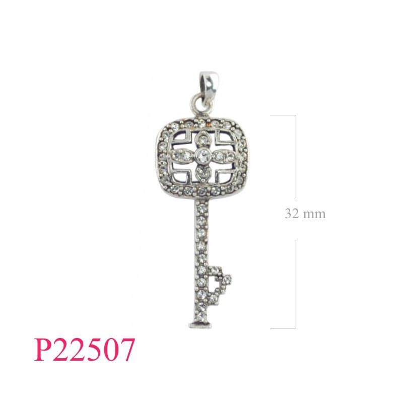 Stone Pendant, key with small Clear crystals.