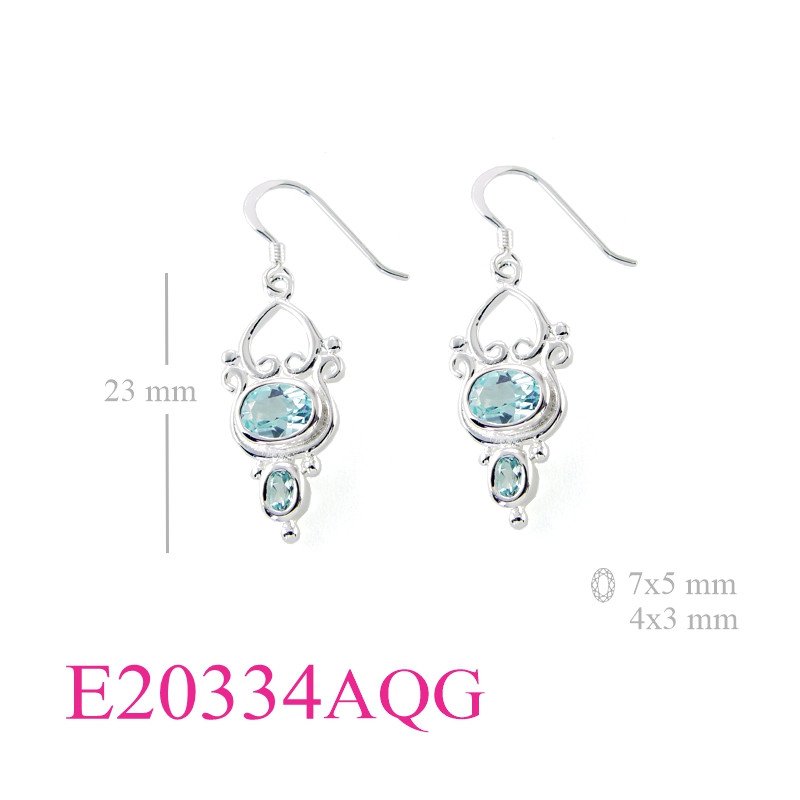 Stone Earrings, 7x5mm and 4x3mm oval Aqua Galss stone.