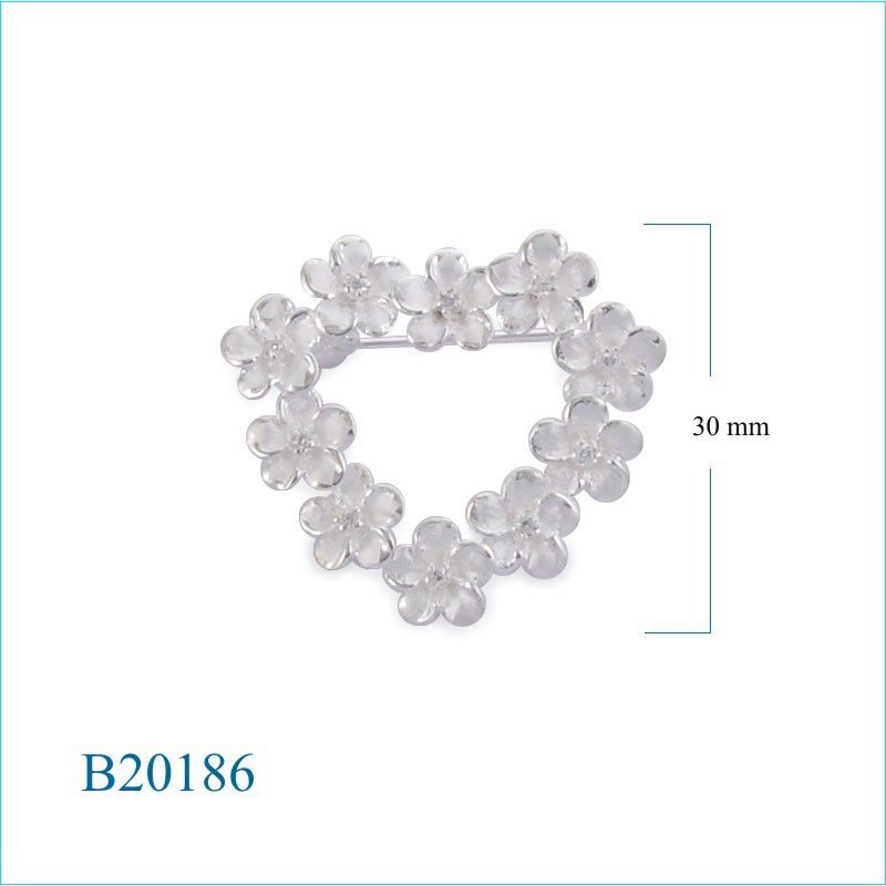 Flower Brooch, Heart Brooch, CZ Brooch, sandblast champac flowers in heart shape with small CCZs.