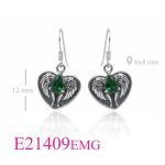 <p>Wing Earrings, Heart Earrings, angle with Emerald Glass.</p>