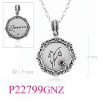Pendant, January snowdrop birthflower with Garnet CZ.